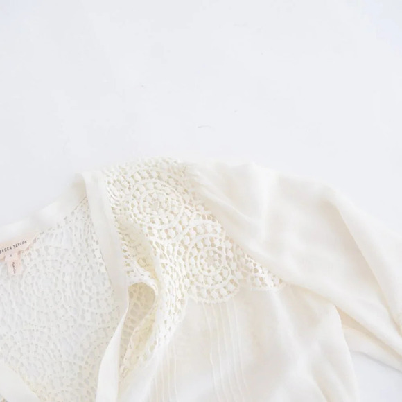 Rebecca Taylor Cream Front Tie Chiffon Eyelet Long Sleeve Blouse 4 - Picture 9 of 12